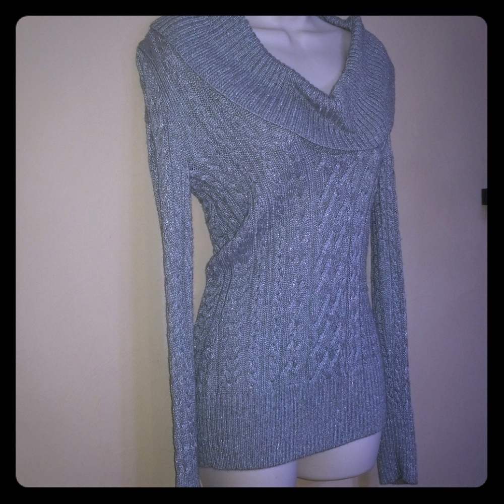 Scoop drape neck dolman sparkly sweater